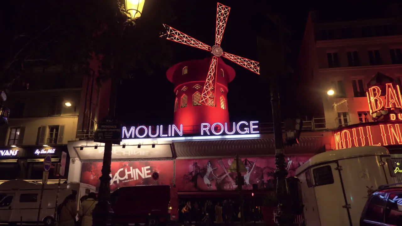 Night view of illuminated Moulin Rouge in Paris France