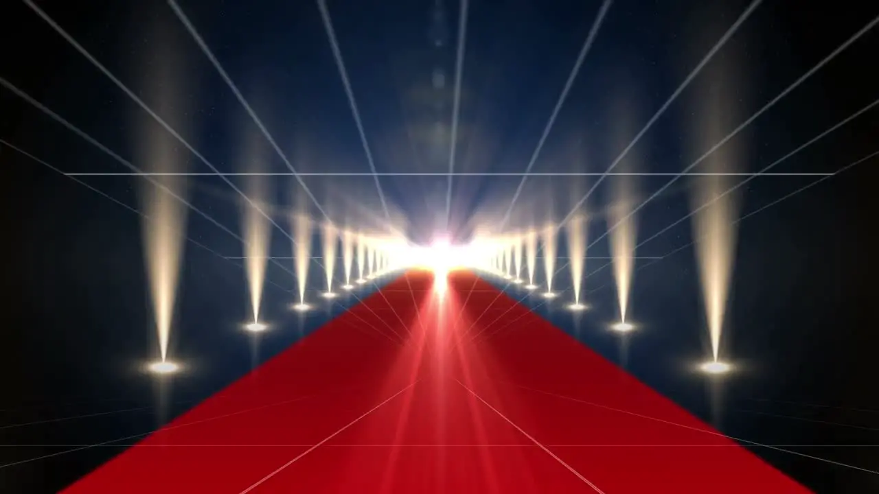 Animation of glowing lights and grid over red carpet