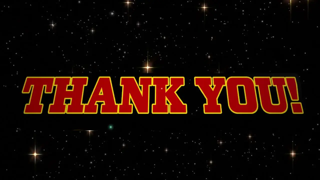 Animation of thank you and stars on night sky