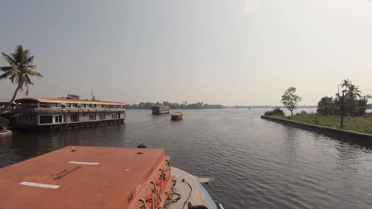 Ferry boat cruising on the Alleppey backwaters in India