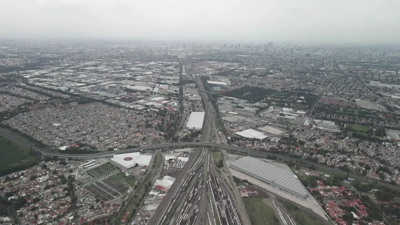 Aerial view of cargo train station in Mexico city