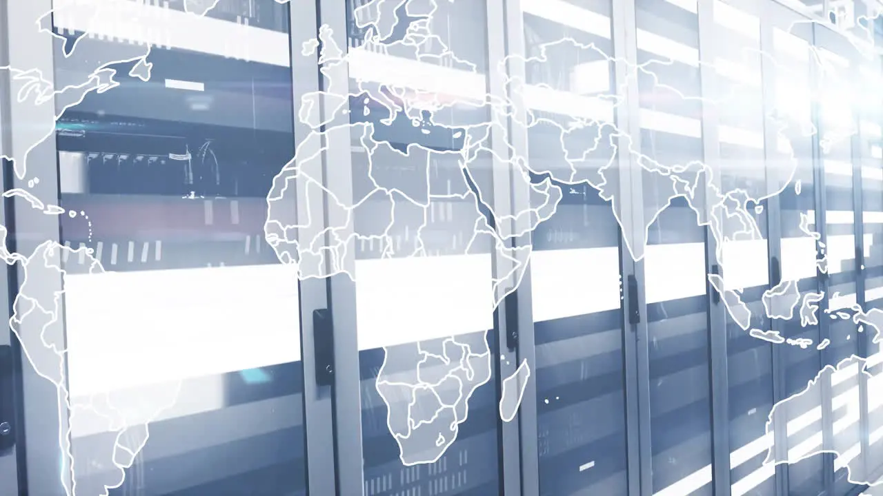 Animation of world map over server room