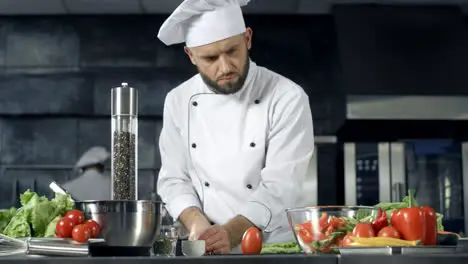 Chef cooking at restaurant kitchen Professional chef preparing healthy food