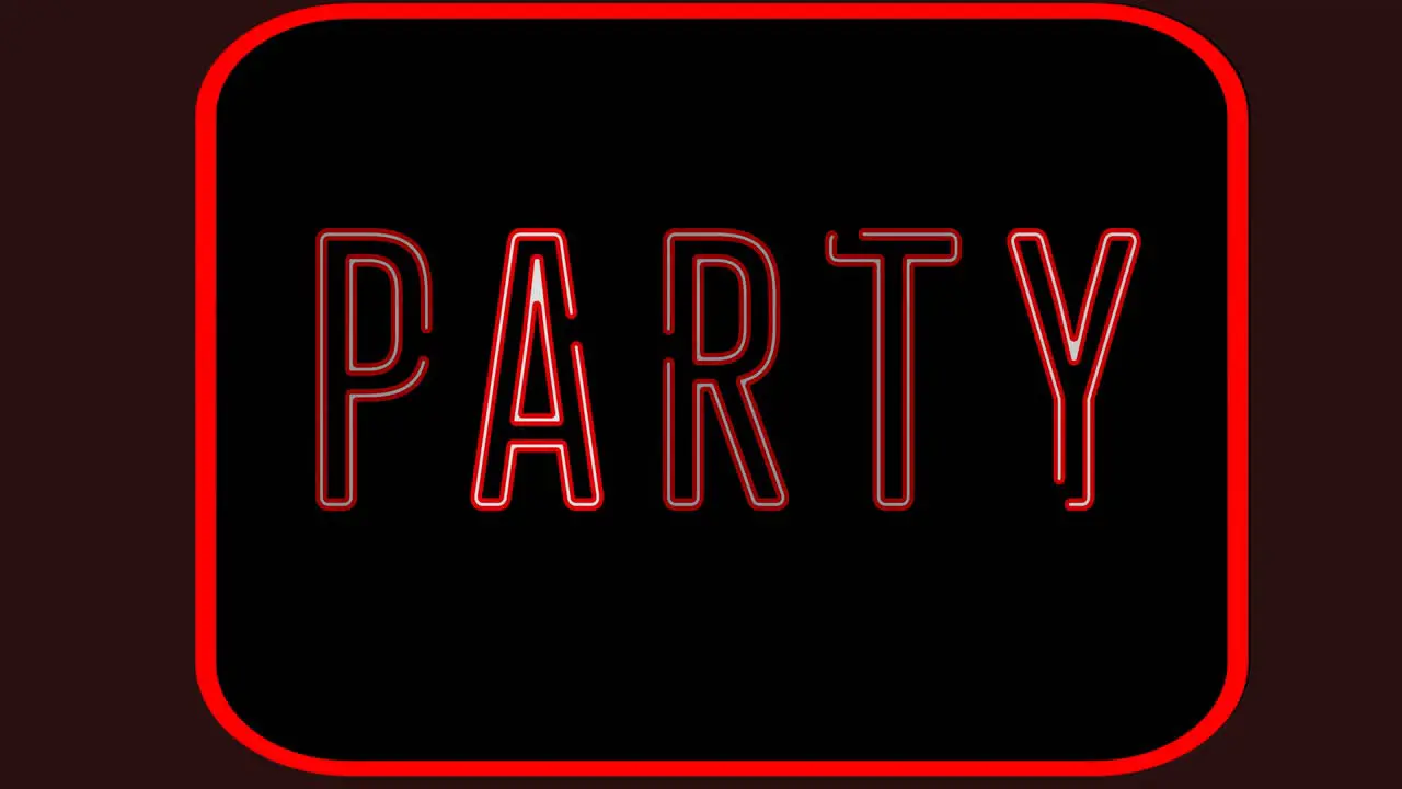 Animation of neon party text over dark background