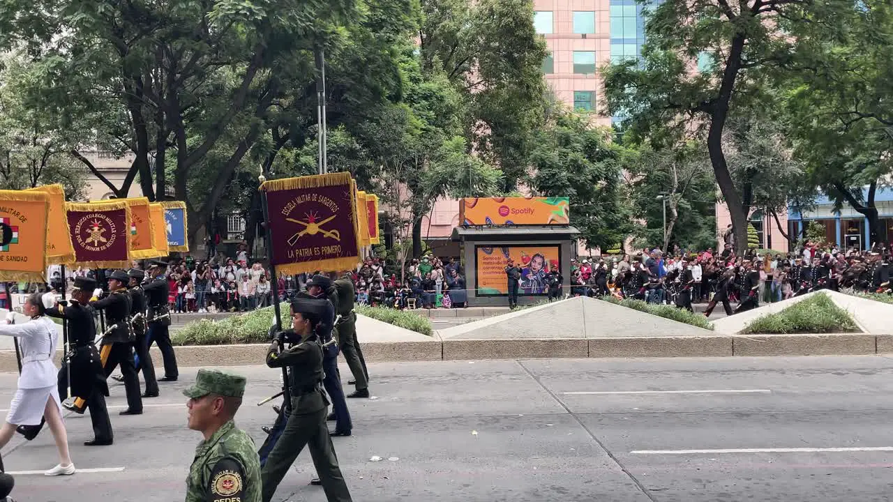 slow motion shot of the mexican army air force corps during the military parade in the avenue of the paseo de la reforma in mexico city