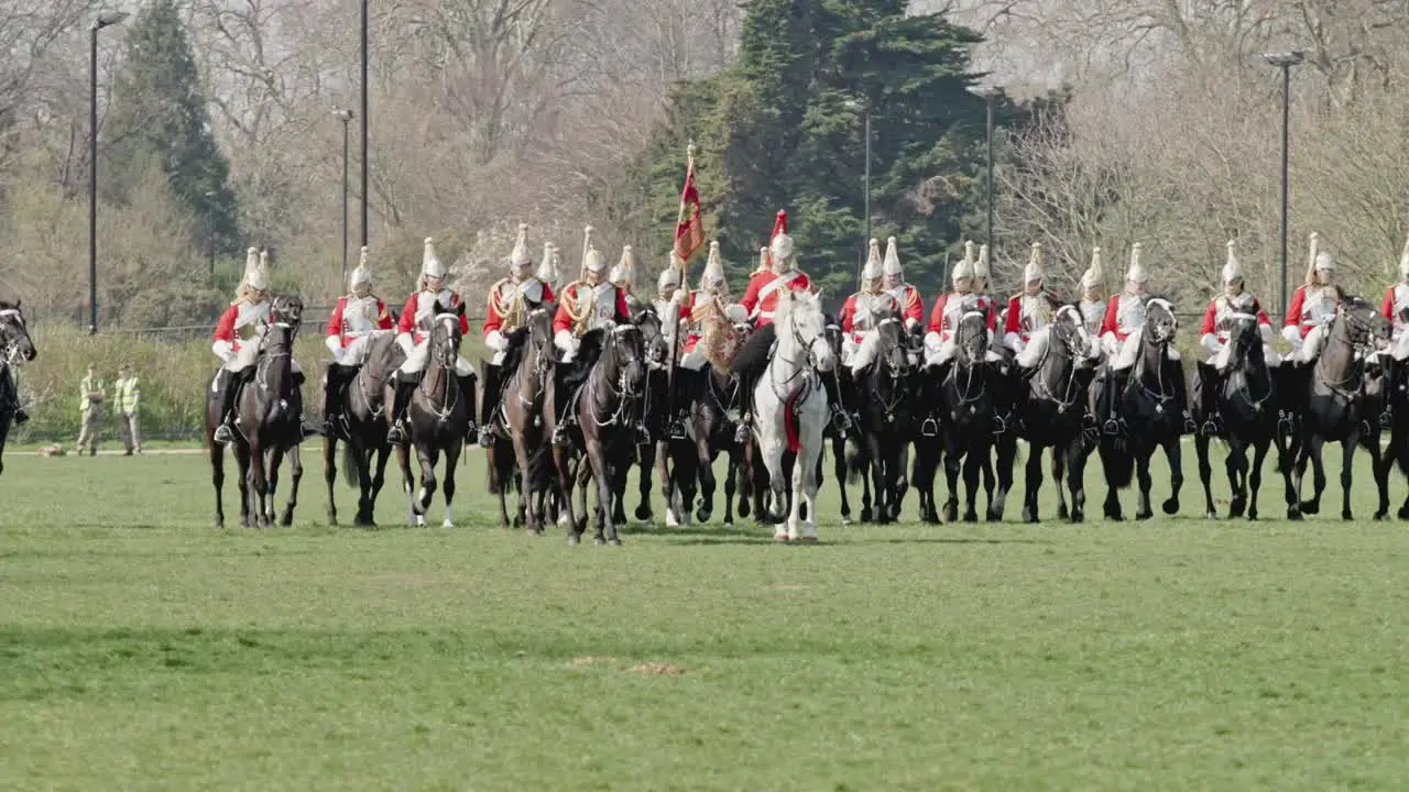 A Life Guard shows mastery and control as his horse tries to buck him off during display