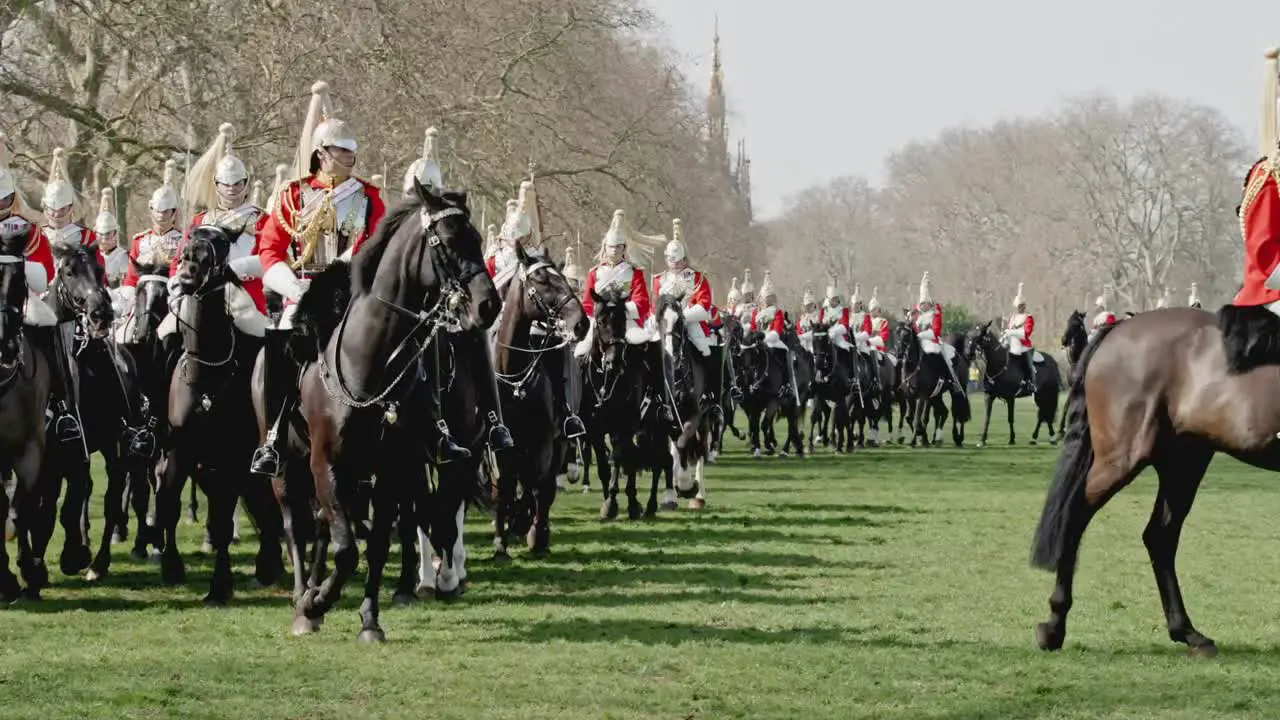 Life Guards pass by in formation at the Major Generals inspection for the Queens platinum Jubilee