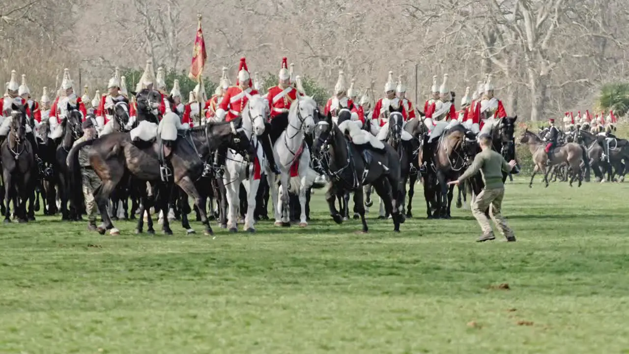 Handlers chase runaway horses at the Major Generals Inspection