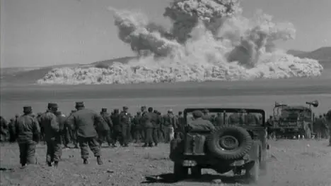 1950s American Military Personnel Observing Underground Nuclear Bomb Test 