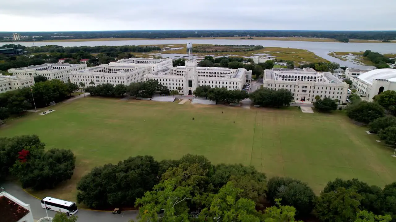 aerial high pullout from the citadel military college in charleston sc south carolina