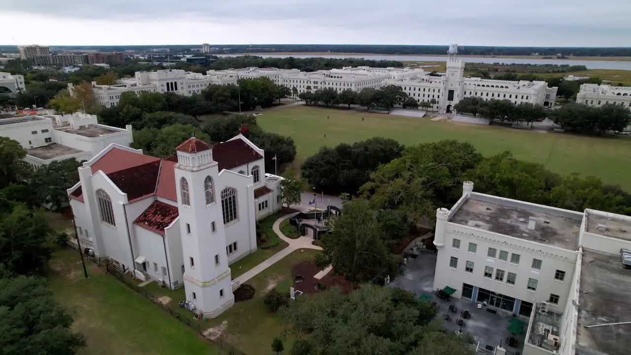 aerial pullout from the citadel military college in charleston sc south carolina in 4k