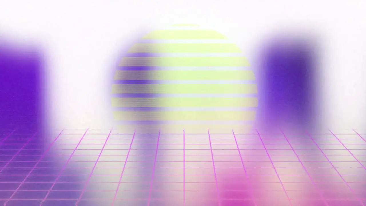 Animation of glowing sun with purple glowing lights on grid