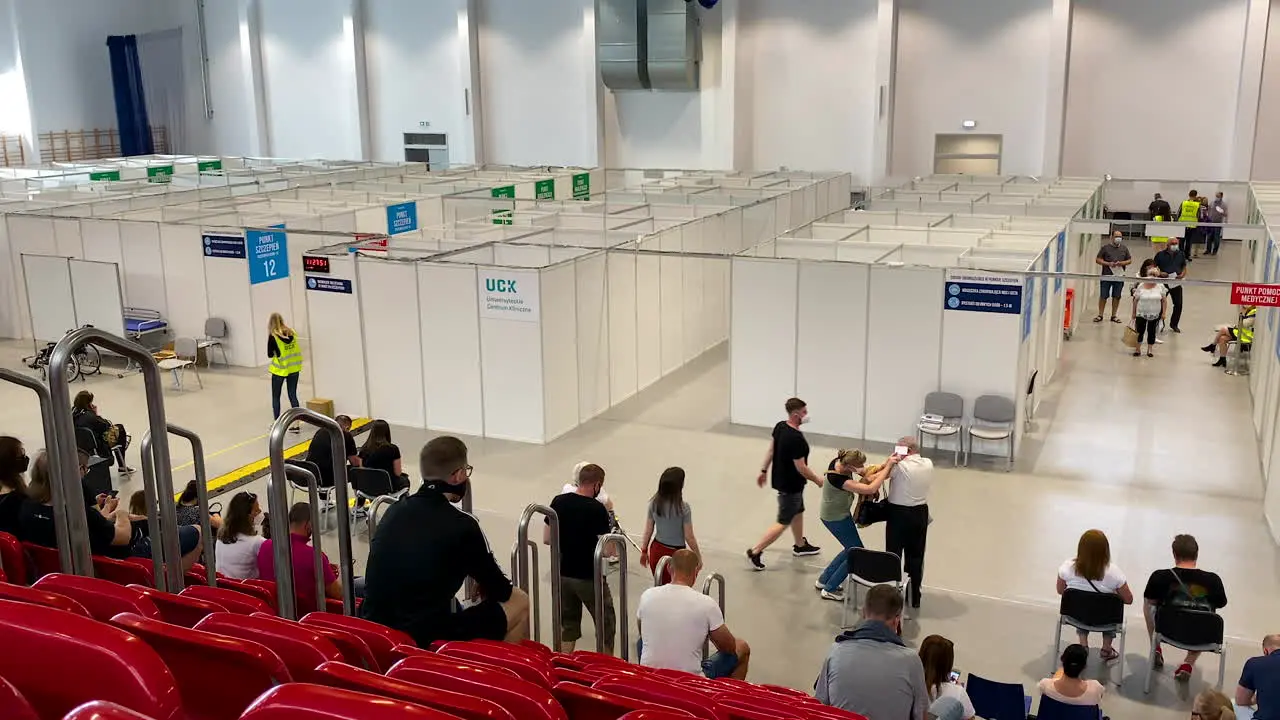 People waiting after vaccine in main vaccination centre in Gdańsk UCK