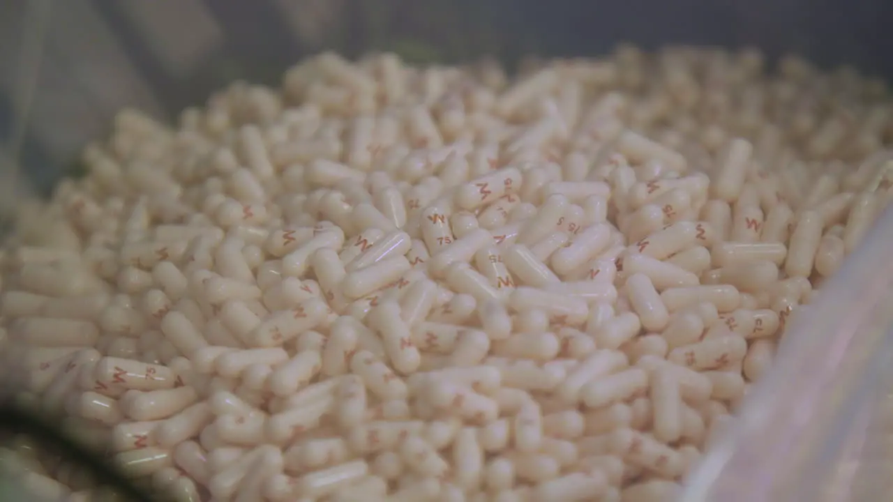 Medicine manufacturing Pills fall into collection tray