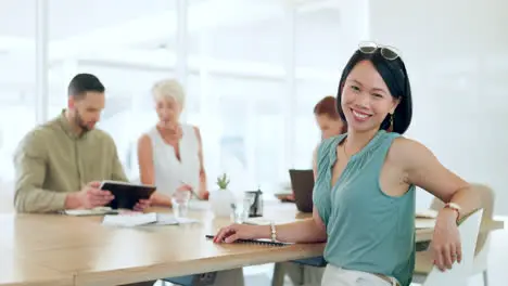 Portrait happy or woman in a meeting planning