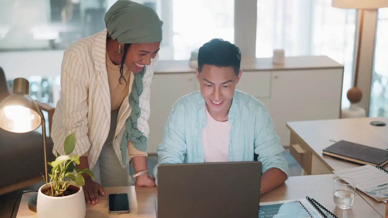 Fist bump success or business people with laptop