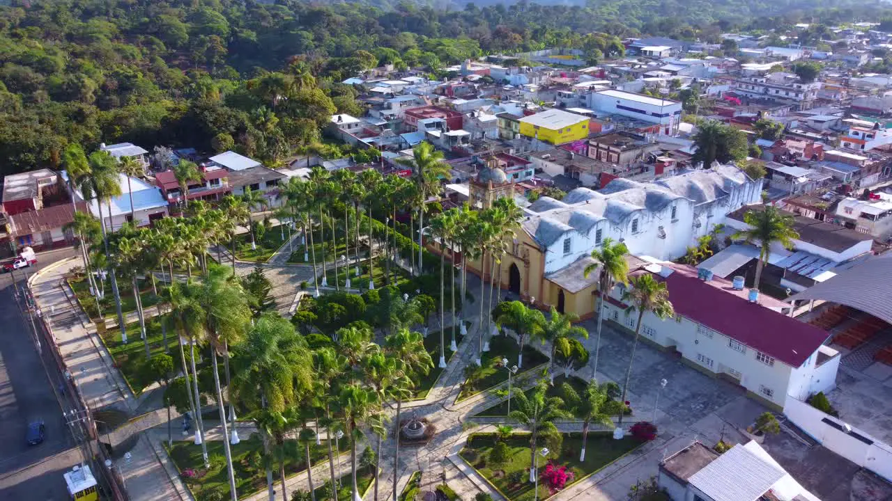 beautiful aerial view with drone of the principal church in the city of Ixhuatlan del cafe Veracruz Mexico