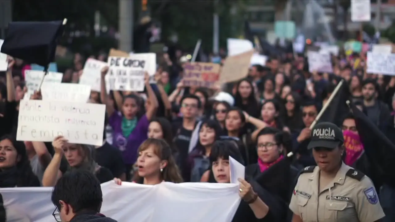 A crowd of women and men peacefully protest against inequality