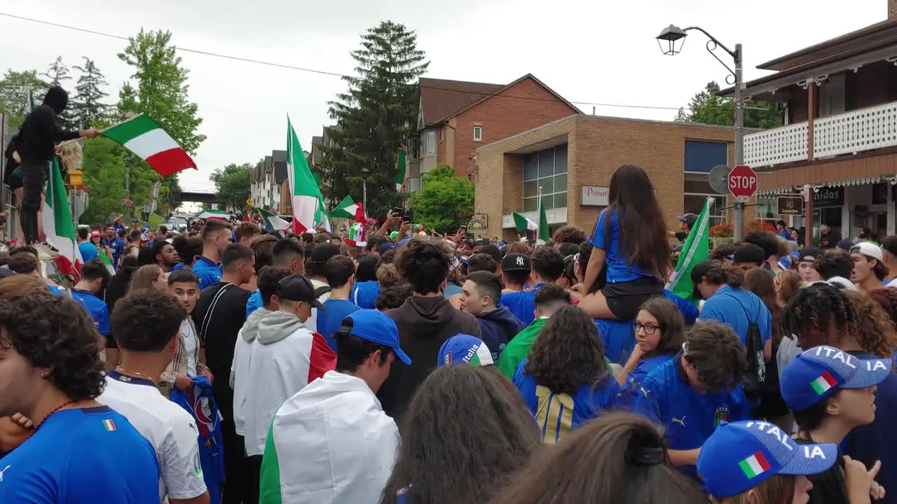 Soccer Fans Celebrate Italy's Euro Cup Win in the streets of Woodbridge Canada