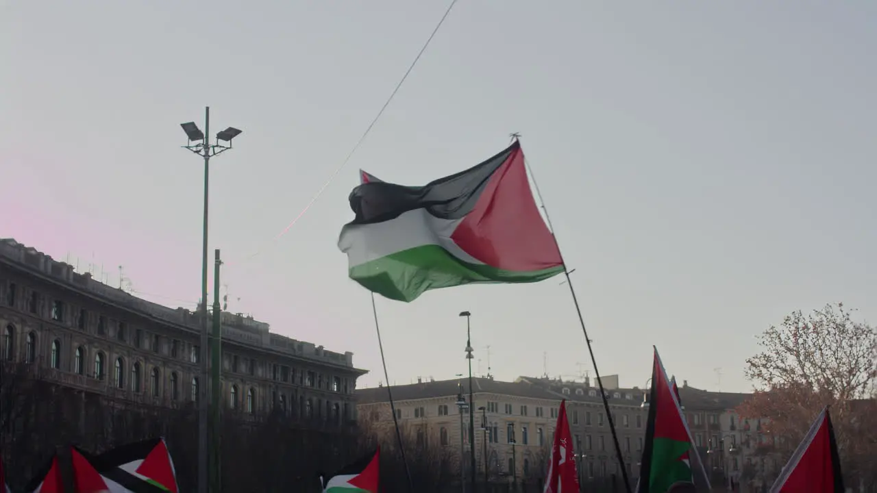 Manifestants close to castello sforzesco Milan asking for freeing Palestina