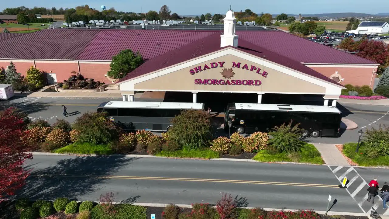 Tourist on tour bus visit Shady Maple Smorgasboard all you can eat famous buffet restaurant