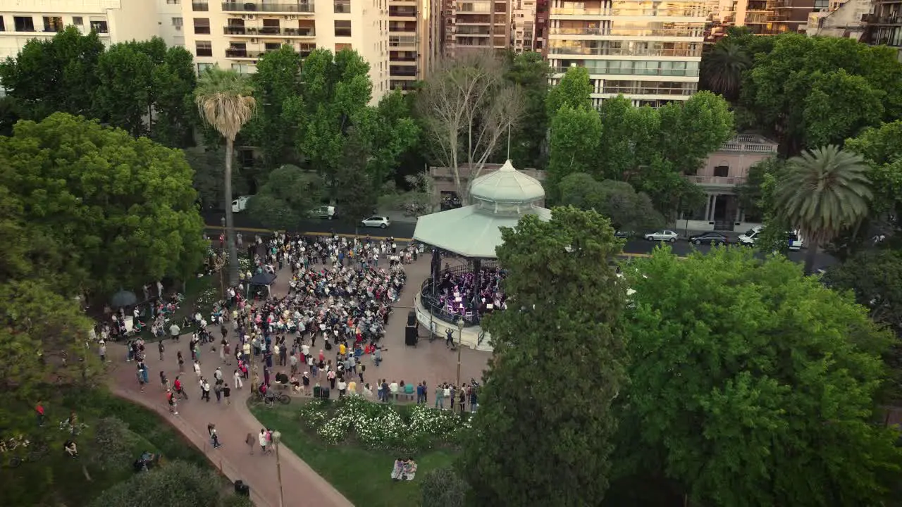 4k 30FPS Drone Footage of Band Playing at Park in Buenos Aires Dolly Shot