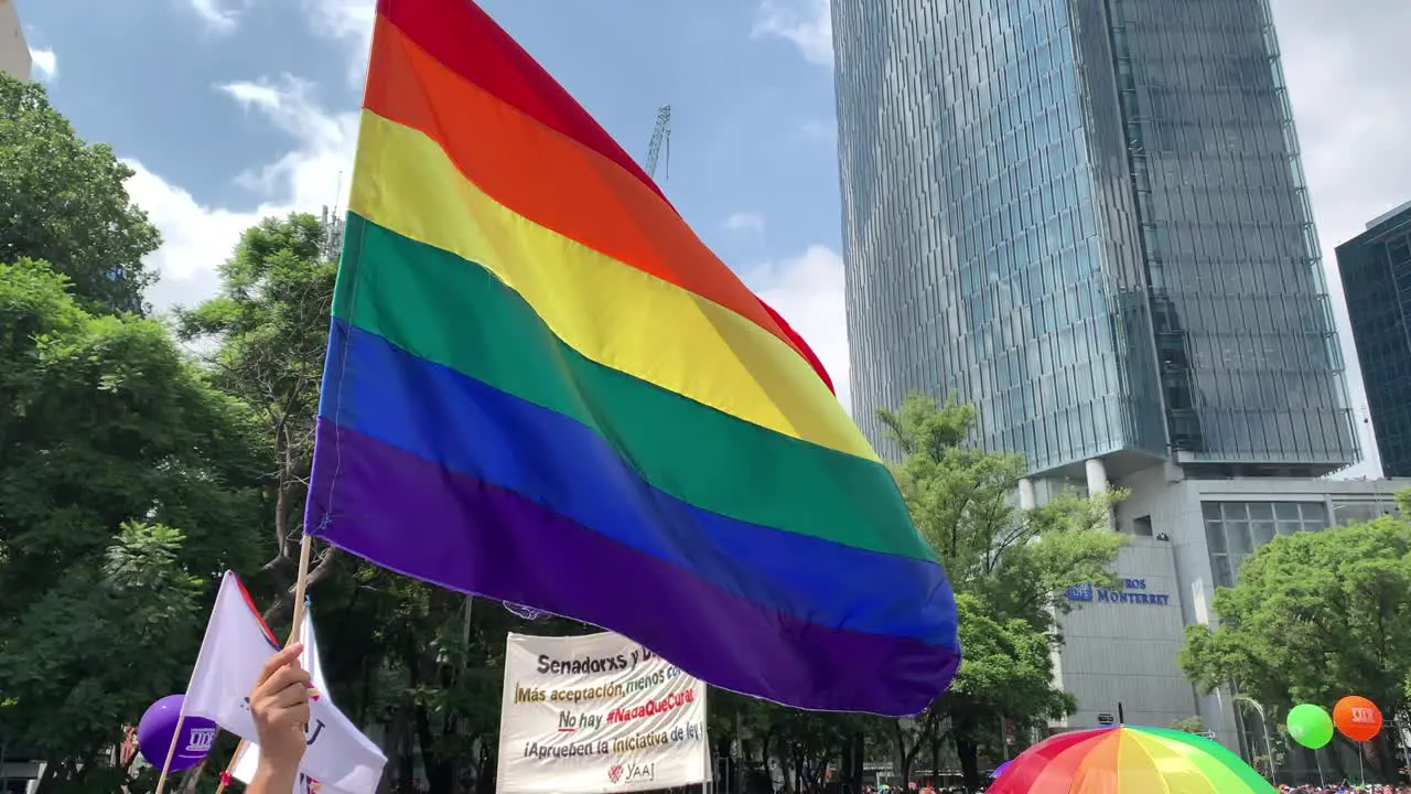 LGBTQ flag during Pride Parade in Mexico City 2019  static close up