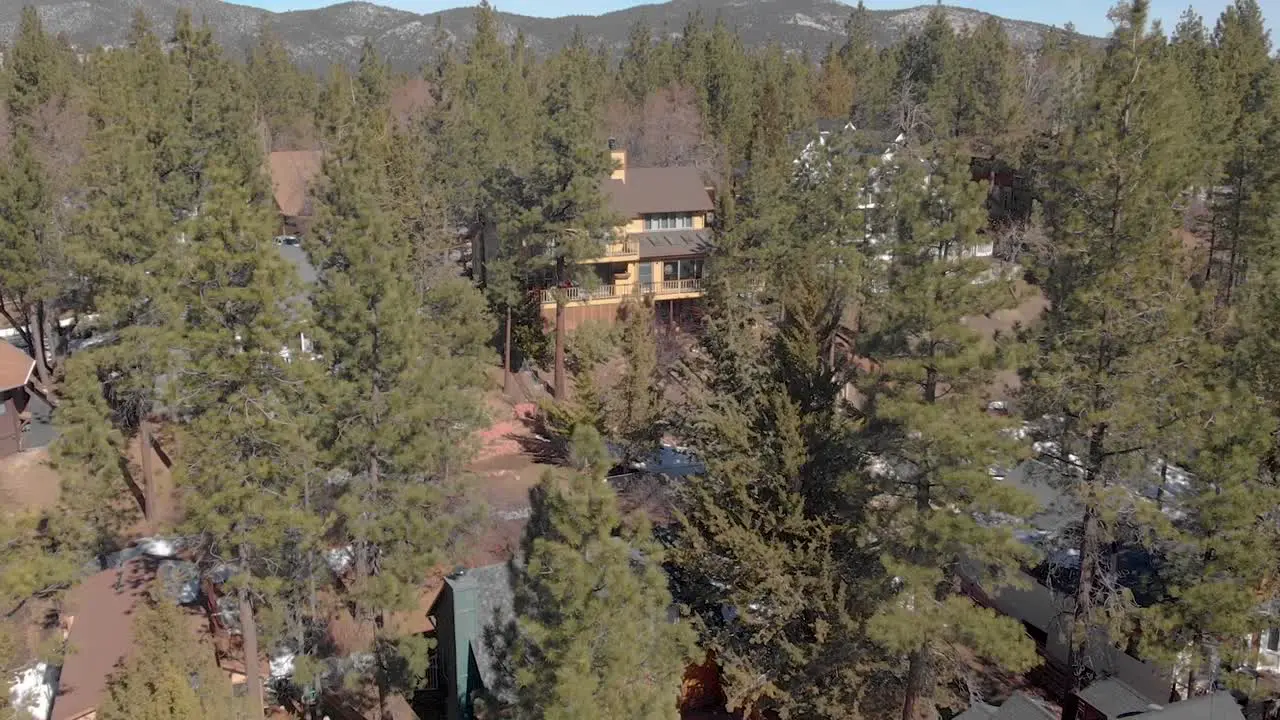 Drone shot over house of Big Bear California