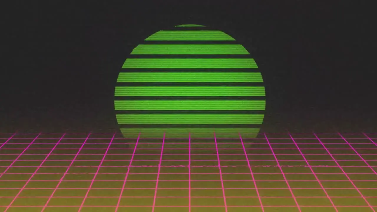 Animation of moving diamonds shapes over pink grid and sun