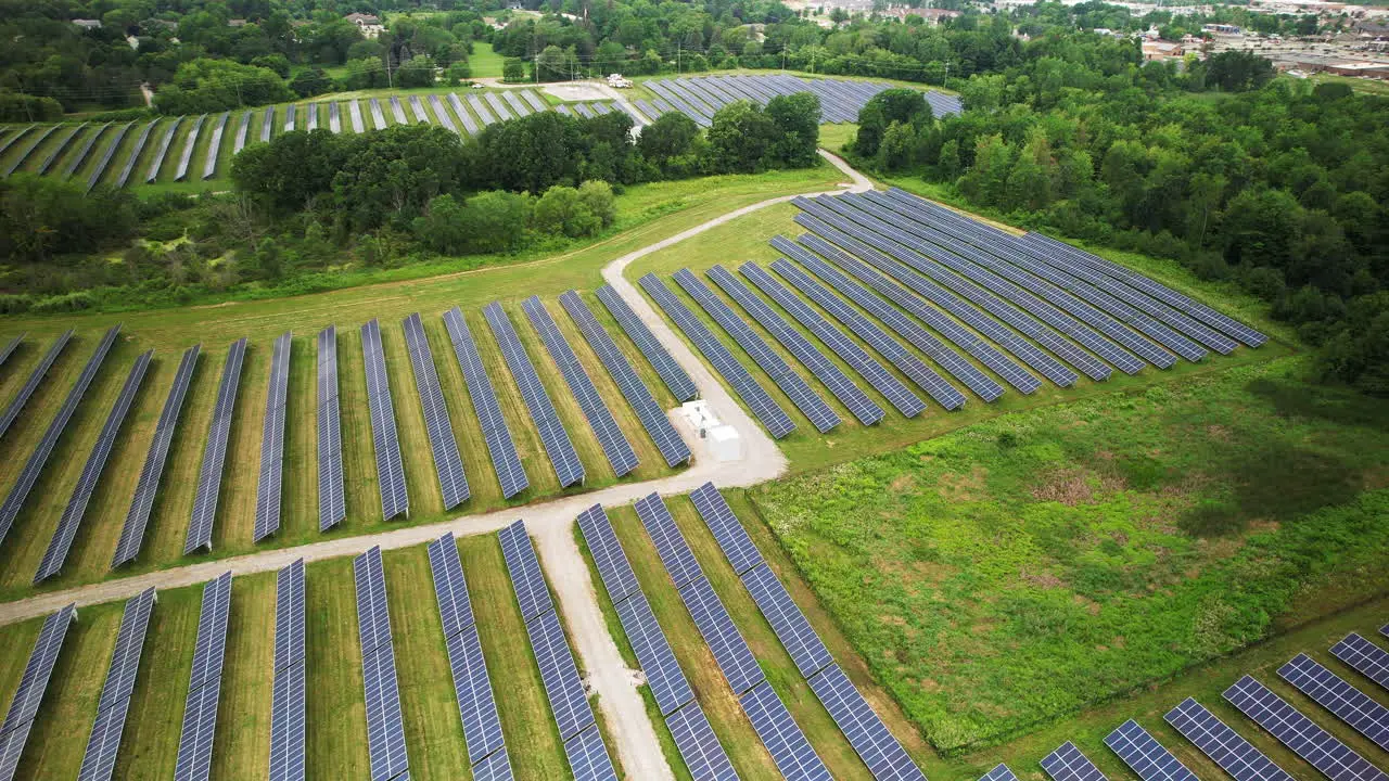 Aerial footage of a large solar array in the midwest