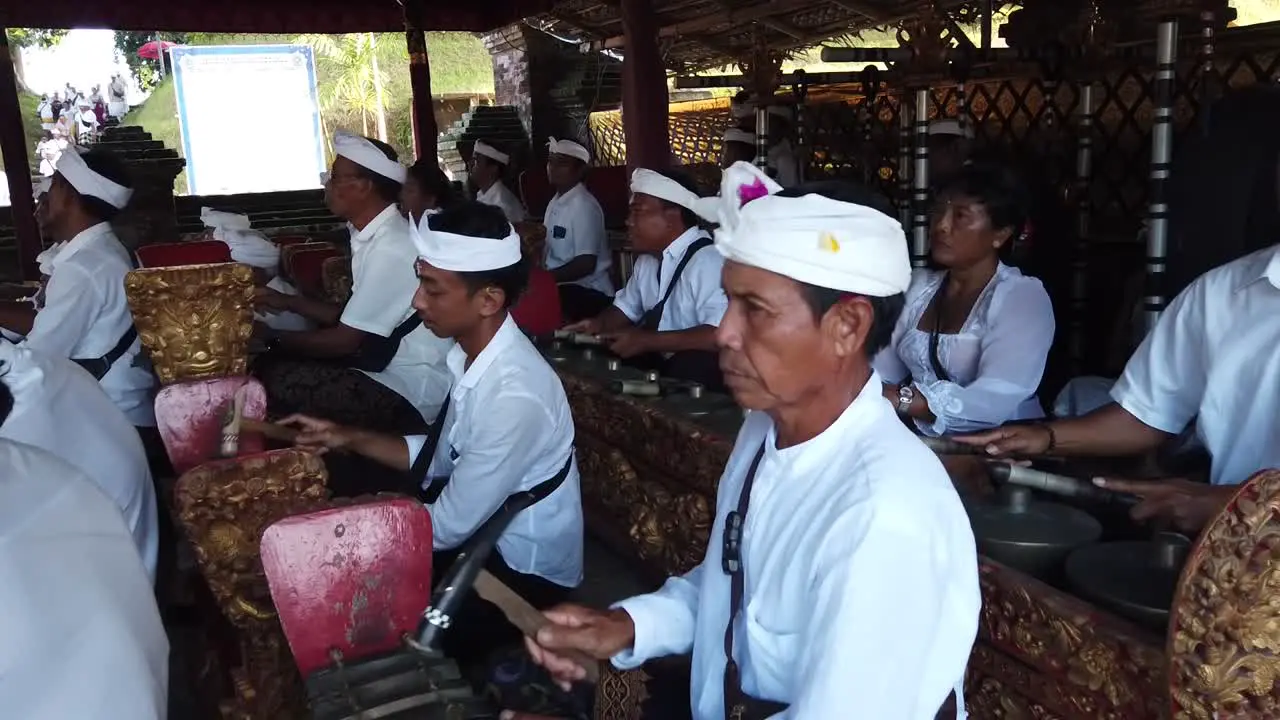 Musicians Play Gamelan Orchestra in Hindu Ceremony at Bali Temple Indonesia