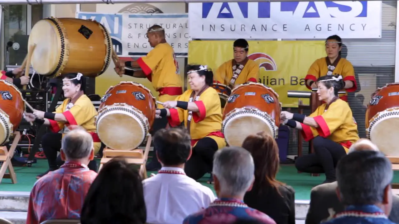 Traditional Japanese Taiko drum performance at festival in Honolulu Hawaii