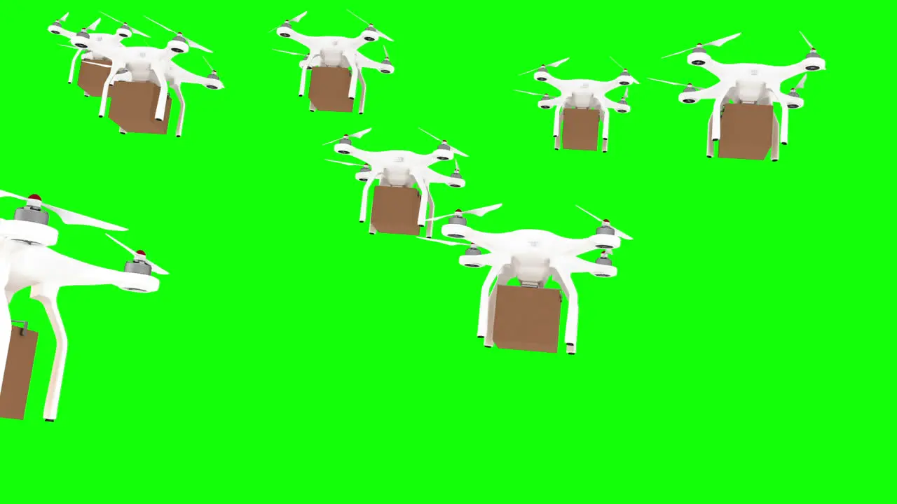 Digitally generated image of drones carrying cardboard box