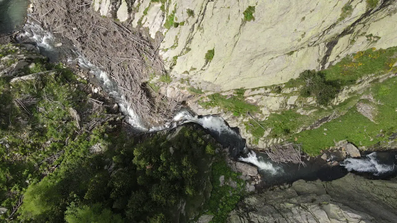 Top Aerial Shot Of A Rushing River In The Pyrenees