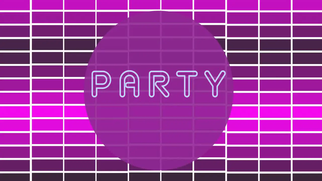 Animation of party text over grid on purple background