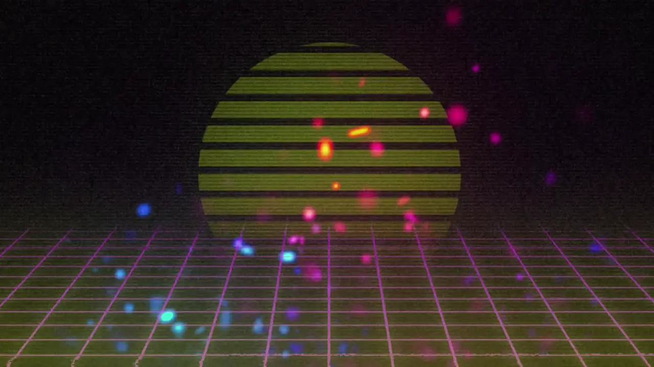 Animation of glowing sun with glowing spots moving on grid