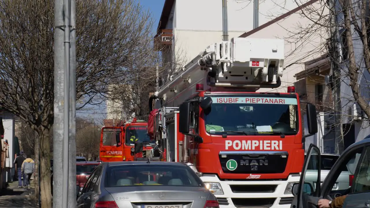 Emergency Fire Trucks Blocked By Car On One Way Street