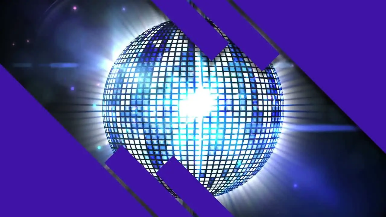 Animation of disco ball with spotlights and graphic music equalizer