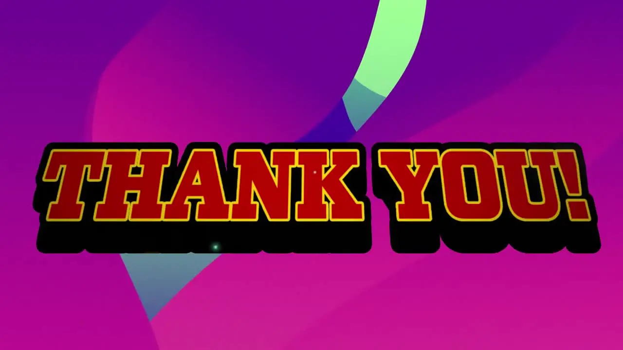 Animation of thank you text over colorful moving shapes