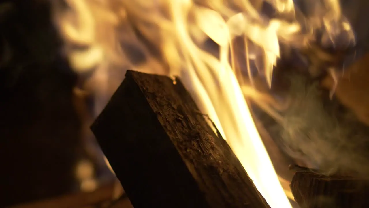 Closeup of log on fire