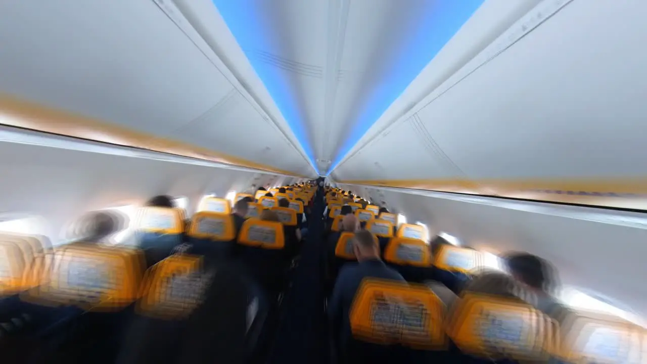 Hyperlapse Wide Angle Roll Shot Of Plane Full Of Traveling Tourists