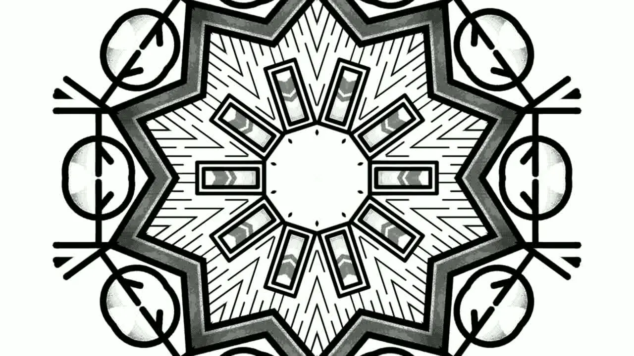 Kaleidoscope effect emerging from the center of the image with dark lines on a white background