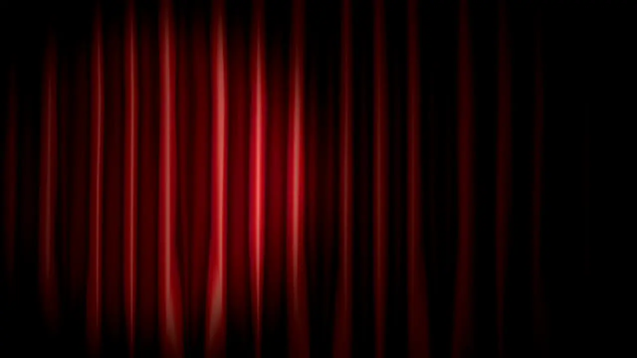 Background of a red curtain closed in a theatre stage with a spotlight animated opera house backdrop