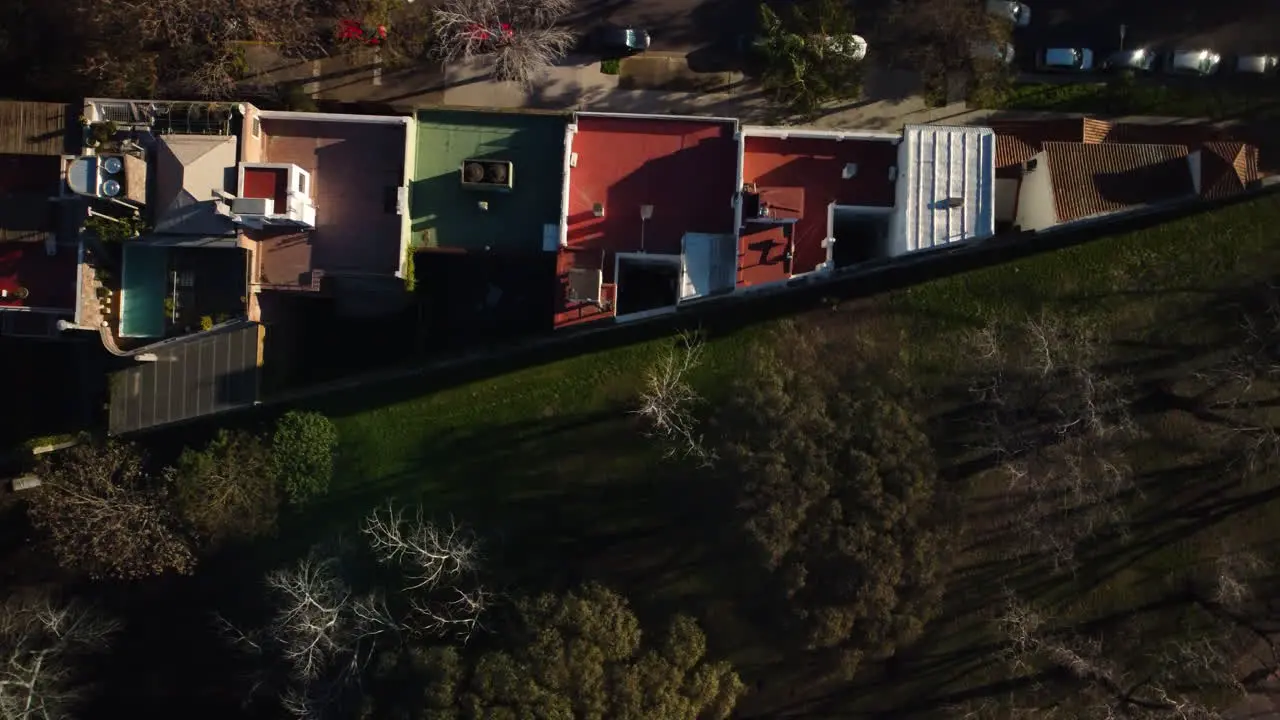 View over the roofs from above the road next to the house colored floor