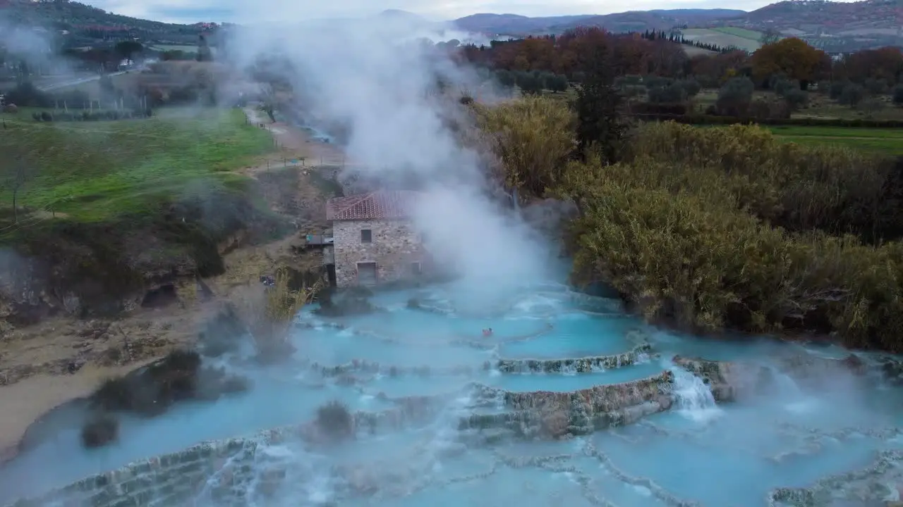 Famous travel destination Saturnia geothermal hot springs bath and waterfall in Tuscany Italy close to Siena and Grosseto