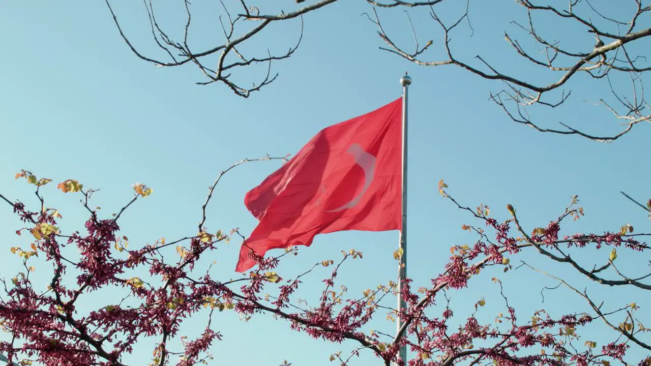 A turkey national flag waves in the breeze