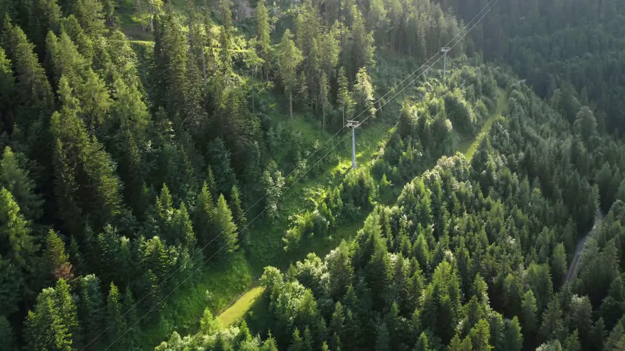 Cable Car Above Green Forest In Austrian Alps