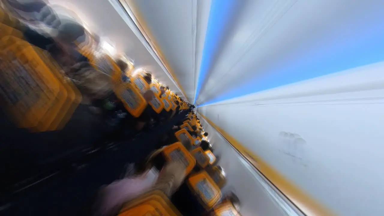 Hyperlapse Extreme Roll Shot Of Plane Full Of Traveling Tourists