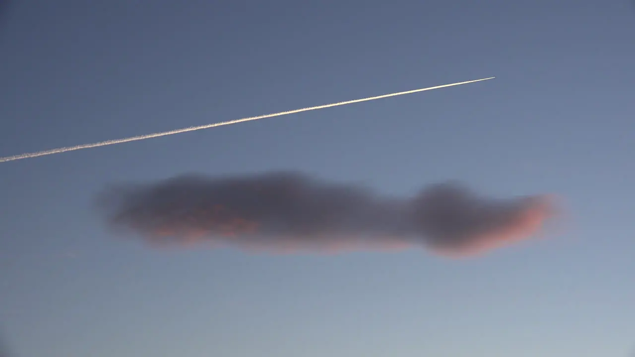 Oregon Crater Lake Jet Contrail At Dawn