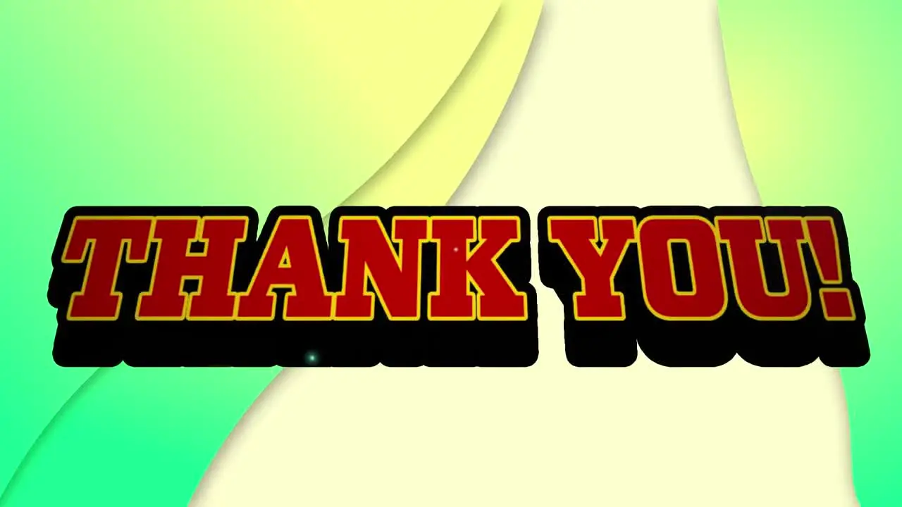 Animation of thank you text over green shapes